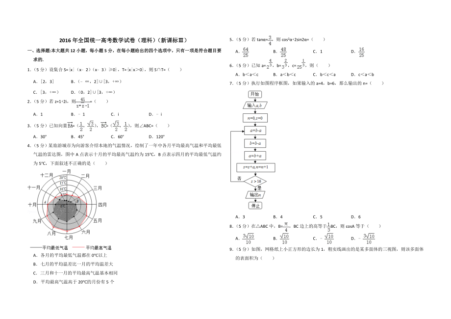 2016年全国统一高考数学试卷（理科）（新课标ⅲ）（原卷版）.doc_第1页