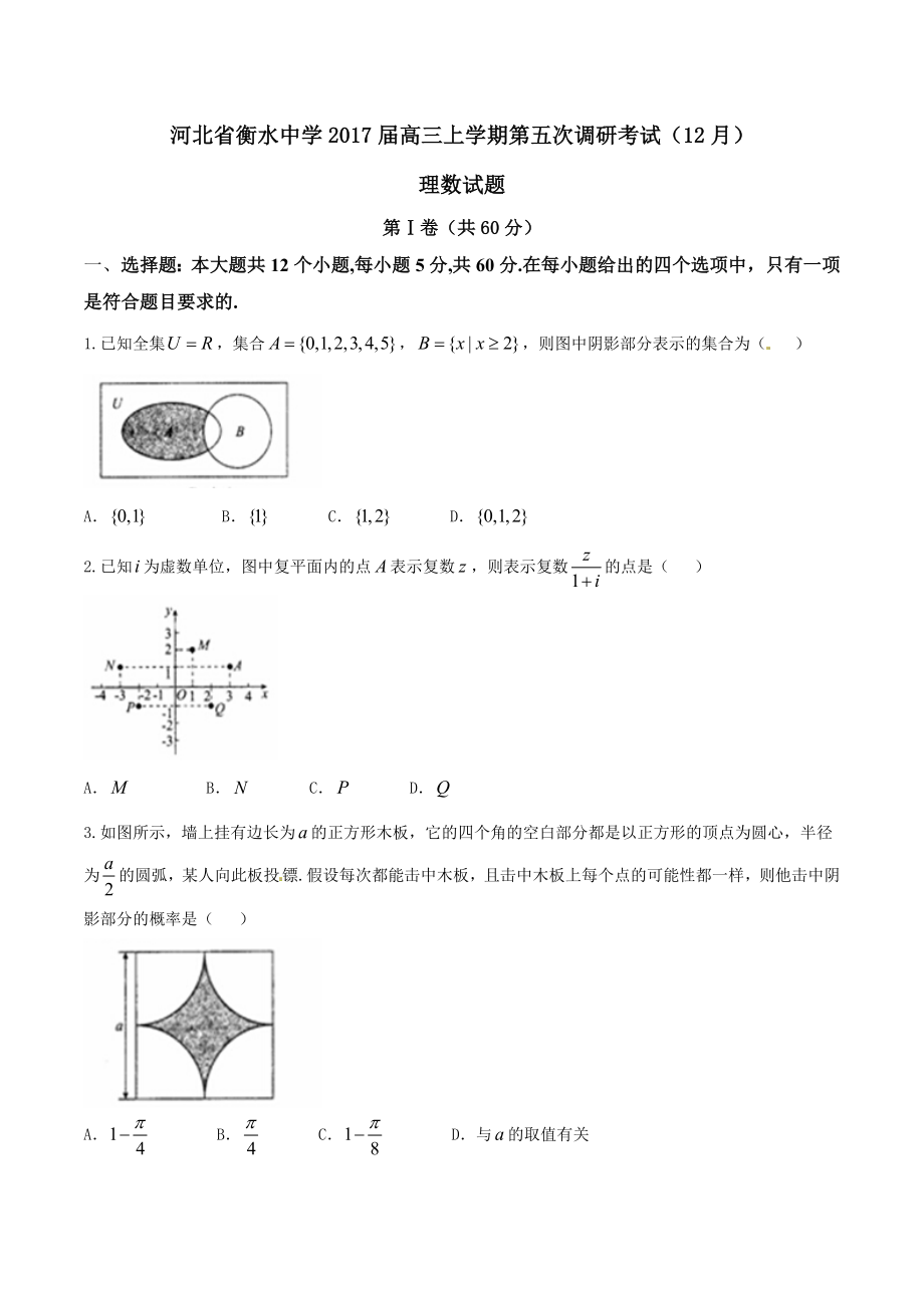 精品解析：【全国百强校】河北省衡水中学2017届高三上学期第五次调研考试（12月）理数试题解析（原卷版）.doc_第1页