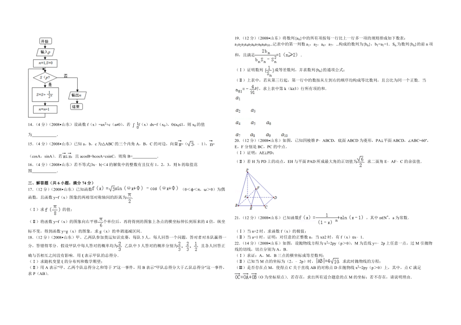 2008年高考真题数学【理】(山东卷)（含解析版）.doc_第2页