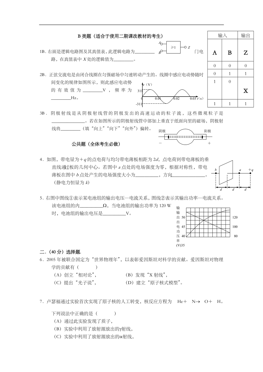 2005年上海市高中学业水平考试物理试卷及答案.doc_第2页