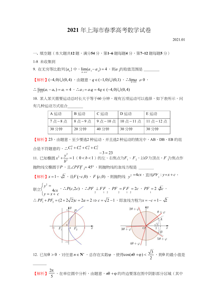 2021届上海春考数学卷（答案版）.docx_第1页