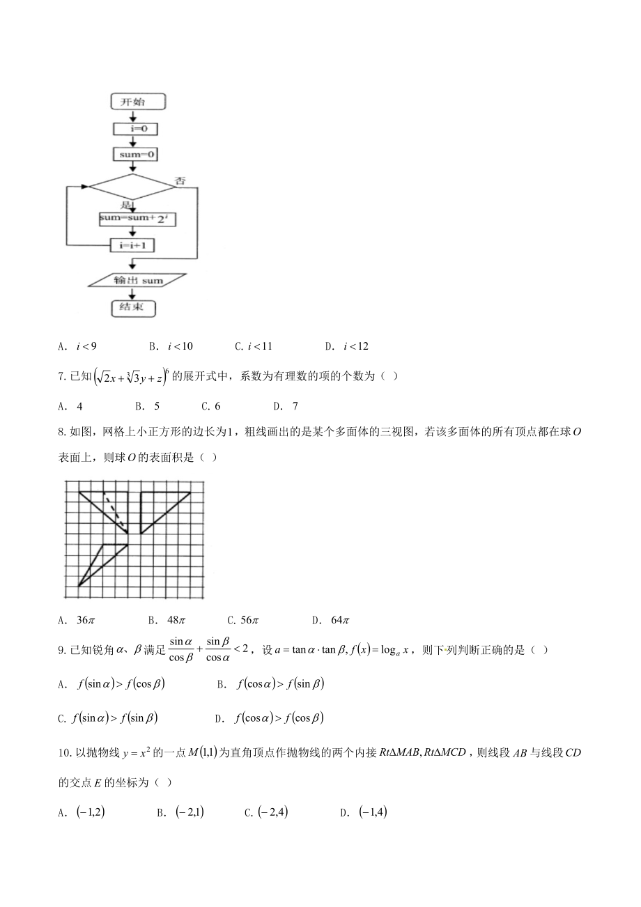 精品解析：【全国百强校】河北省衡水中学2017届高三下学期第六次调研考试理数试题解析（原卷版）.doc_第2页