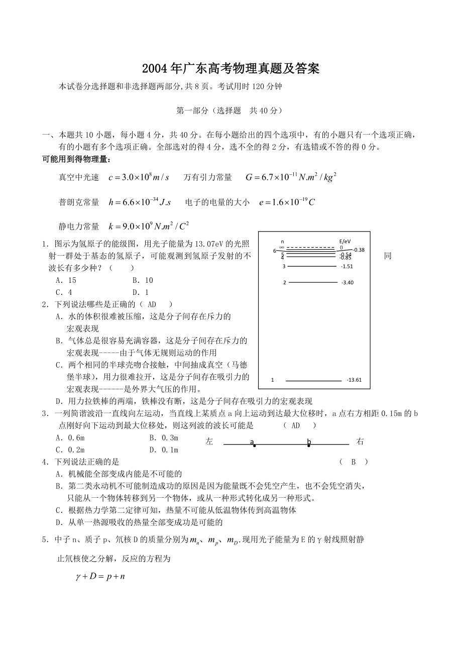 2004年广东高考物理真题及答案.doc_第1页