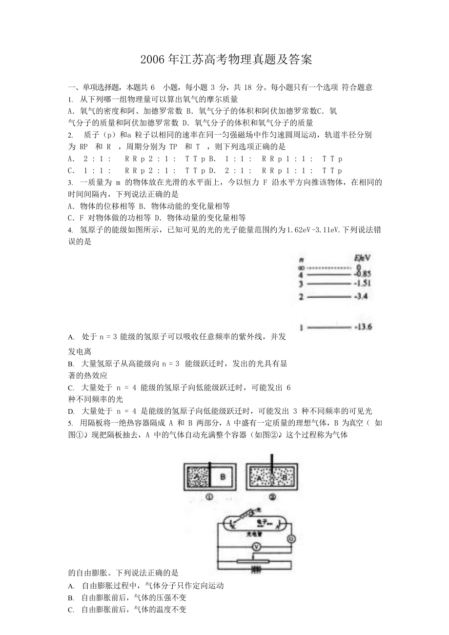 2006年江苏高考物理真题及答案.doc_第1页