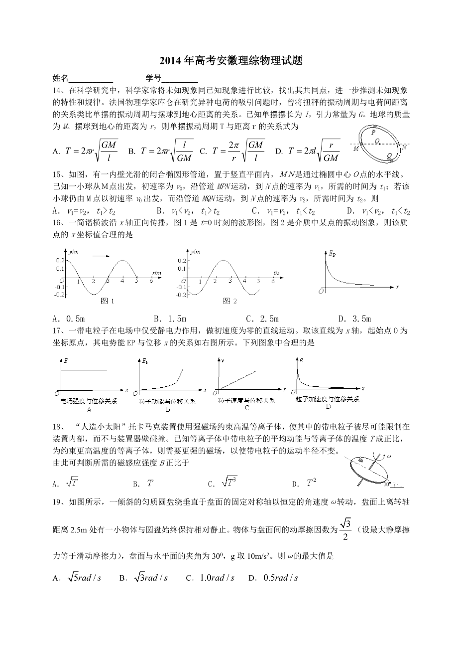 2014年高考物理真题（安徽自主命题）.docx_第1页