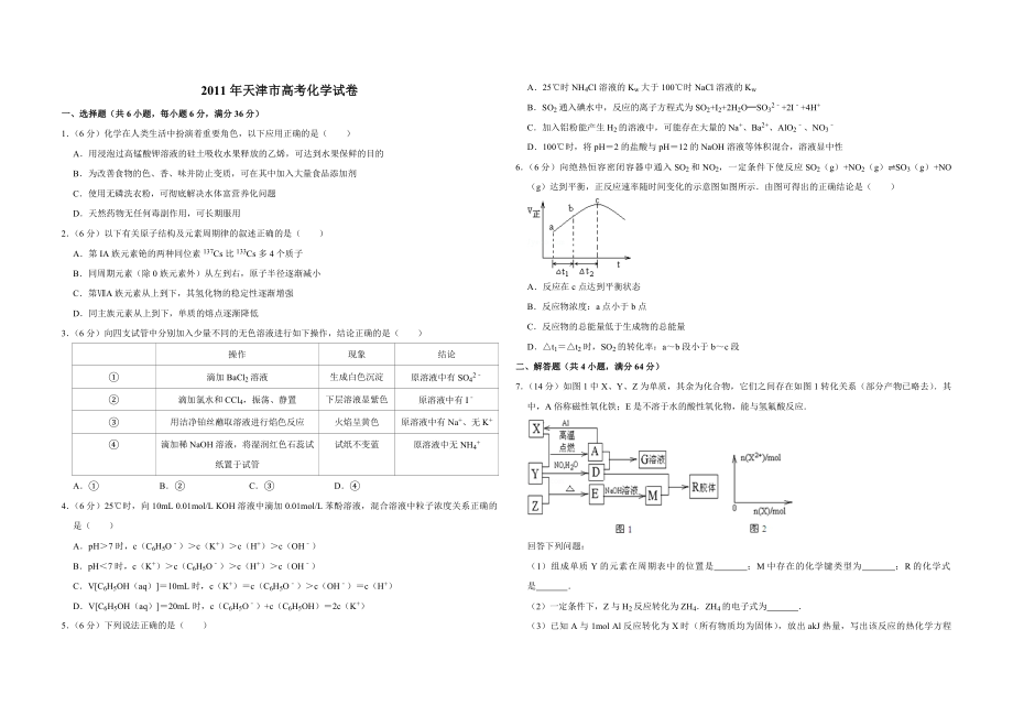 2011年天津市高考化学试卷.pdf_第1页