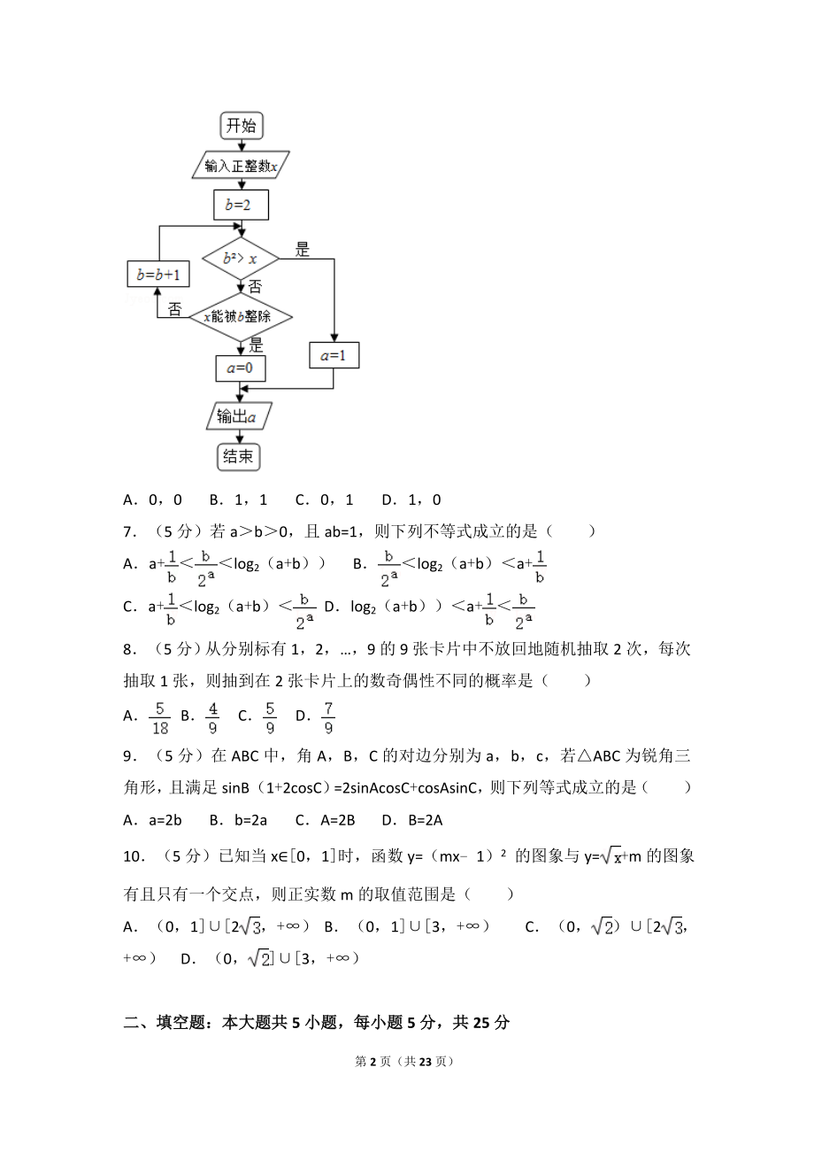 2017年山东省高考数学试卷(理科)word版试卷及解析.doc_第2页