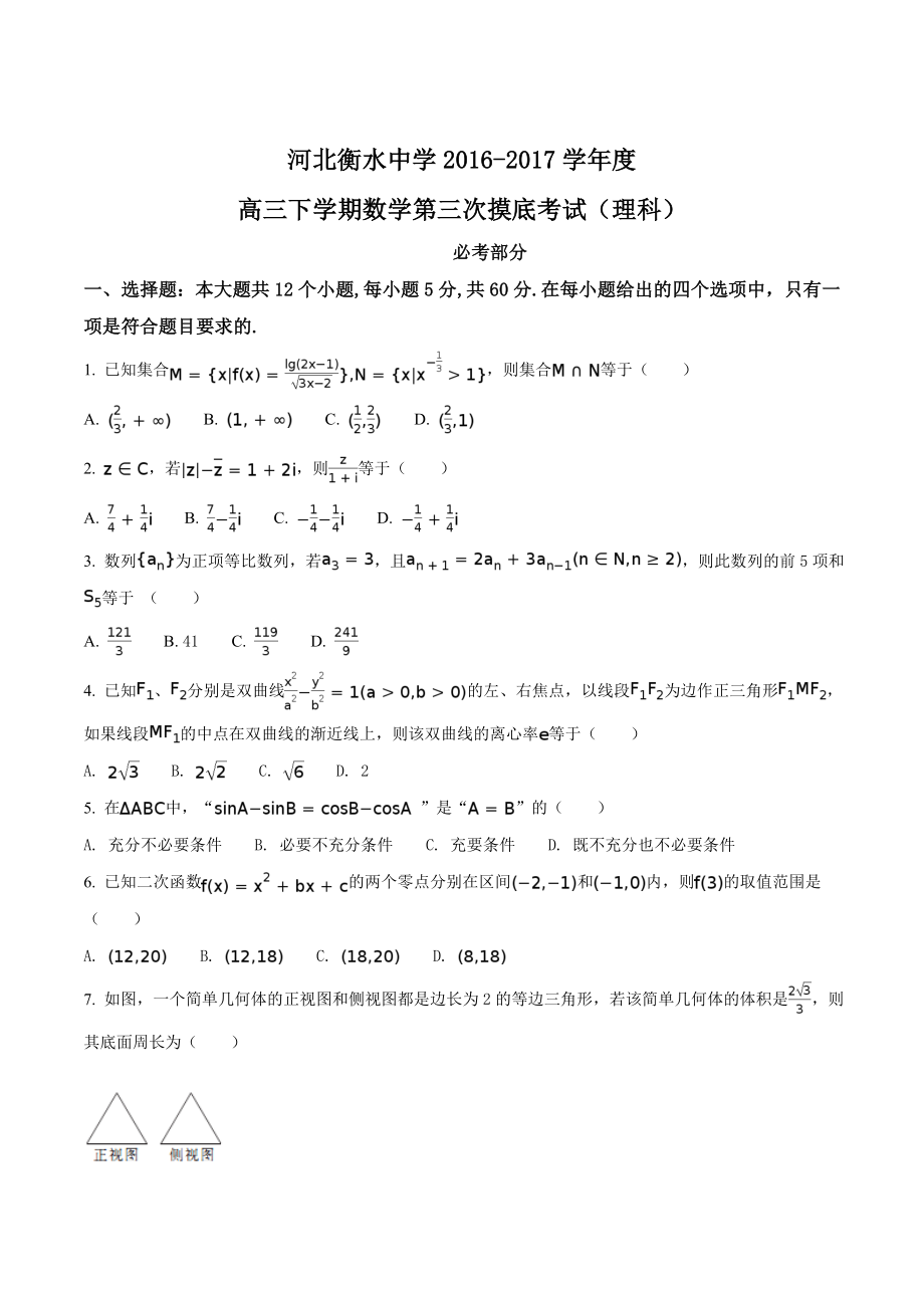 精品解析：【全国百强校】河北省衡水中学2017届高三下学期第三次摸底考试数学（理）试题（原卷版）.doc_第1页