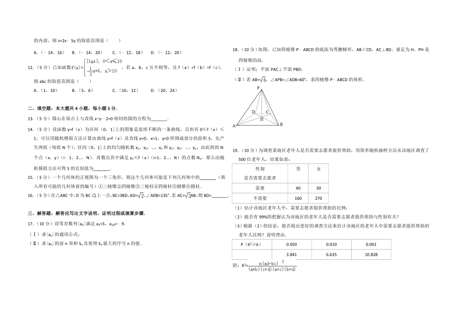 2010年全国统一高考数学试卷（文科）（新课标）（原卷版）.doc_第2页