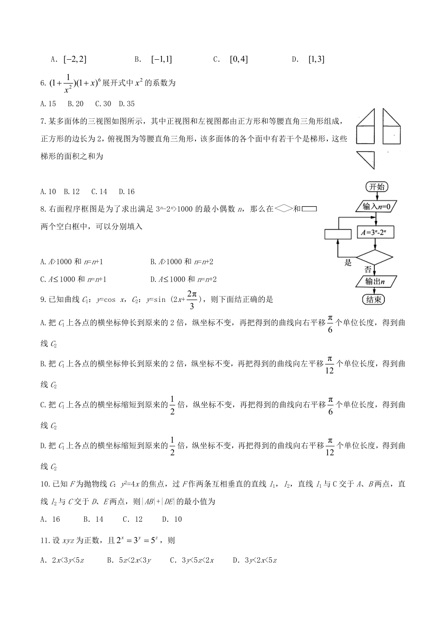 2017年高考数学真题（理科）（广东自主命题）（原卷版）.doc_第2页