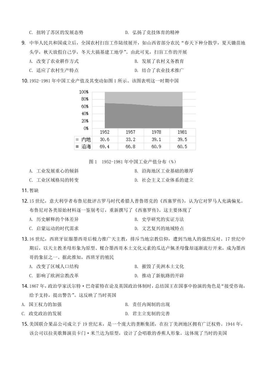 2022年高考历史真题（福建自主命题）（原卷版）.docx_第2页