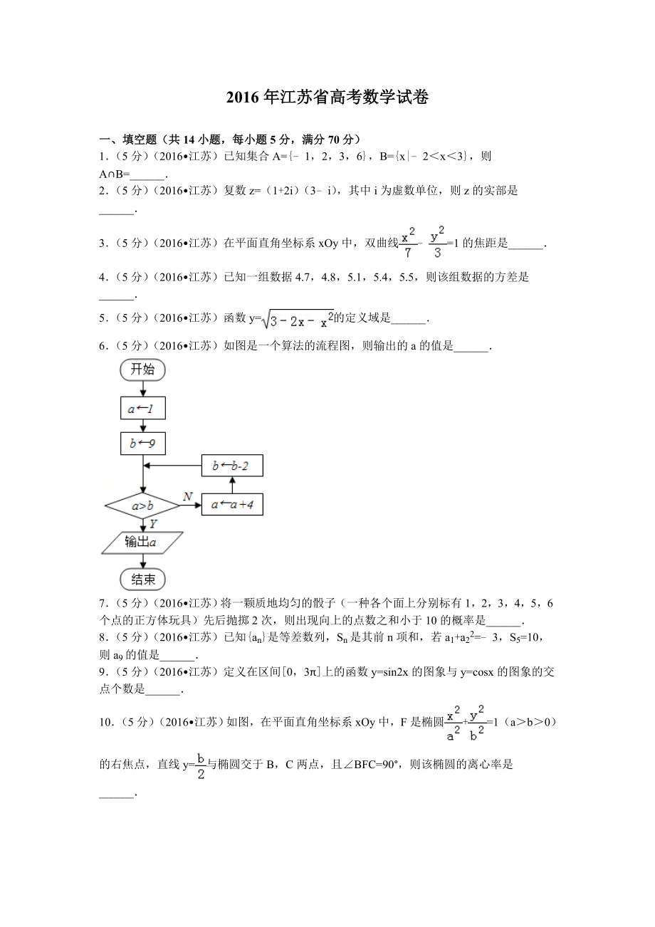 2016年江苏高考数学试题及答案.doc_第1页