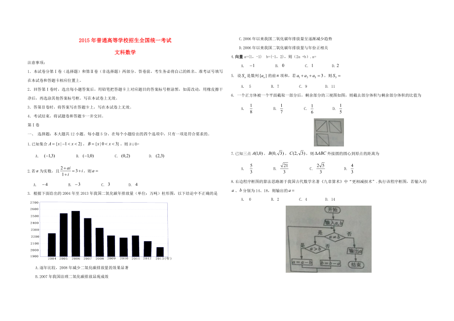 2015年海南省高考数学（原卷版）（文科）.docx_第1页