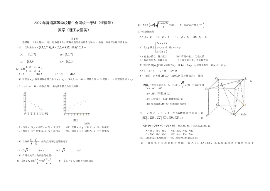 2009年海南省高考数学（原卷版）（理科）.doc_第1页