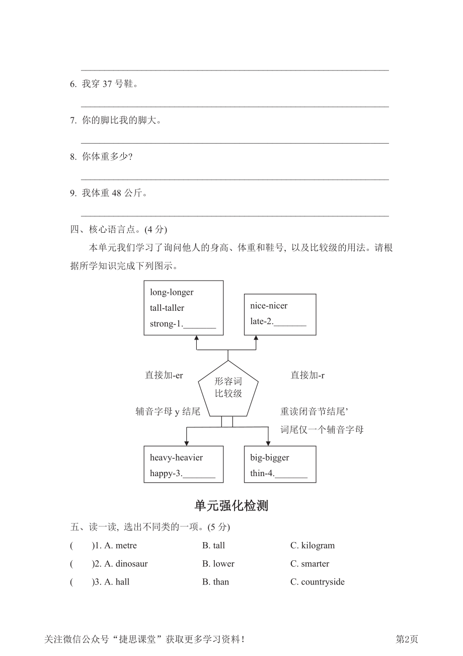 六年级下册英语人教PEP版Unit1单元知识梳理卷（含答案）.pdf_第2页