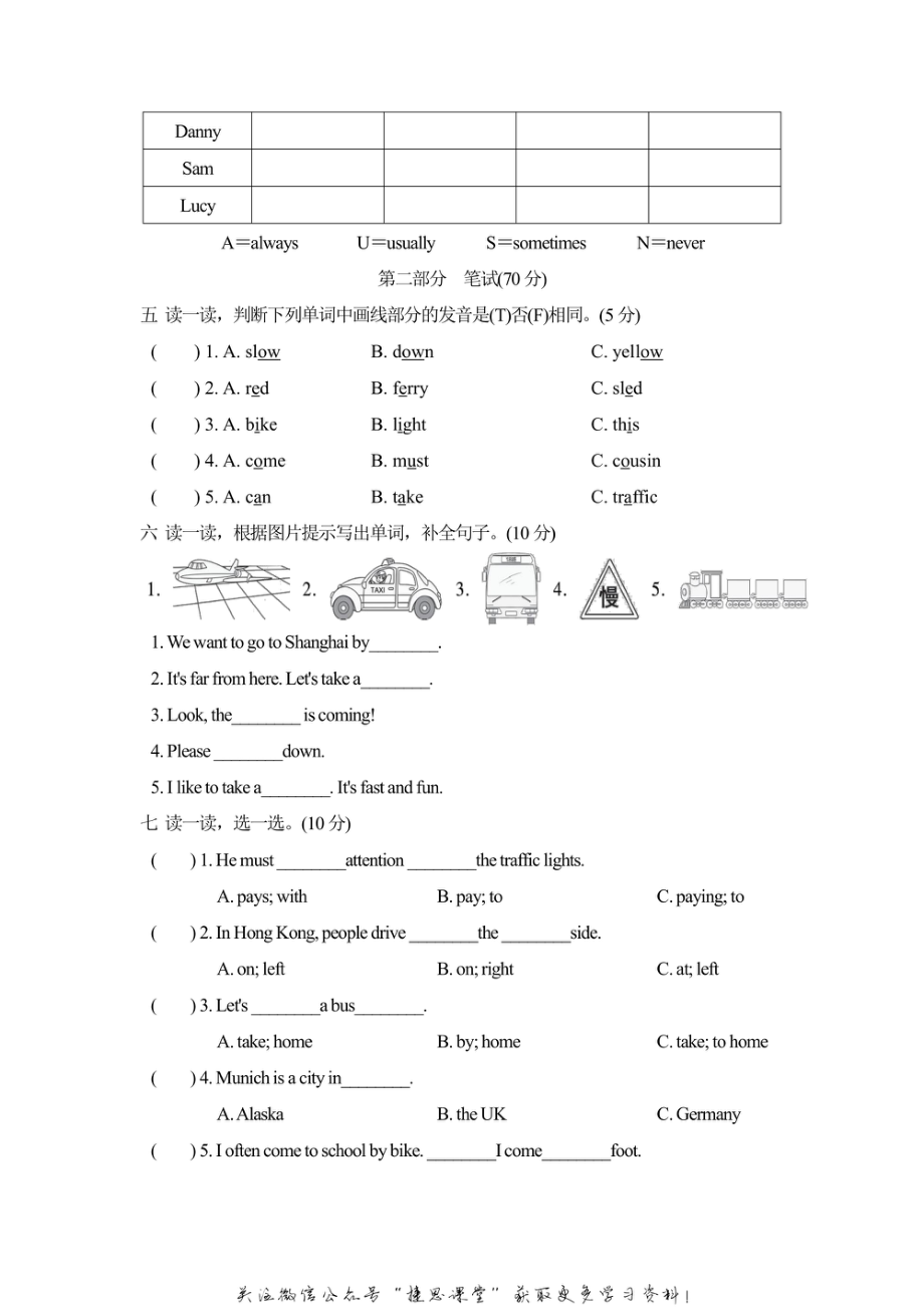 六年级上册英语人教PEP版Unit2达标测试卷1（含答案）.pdf_第2页