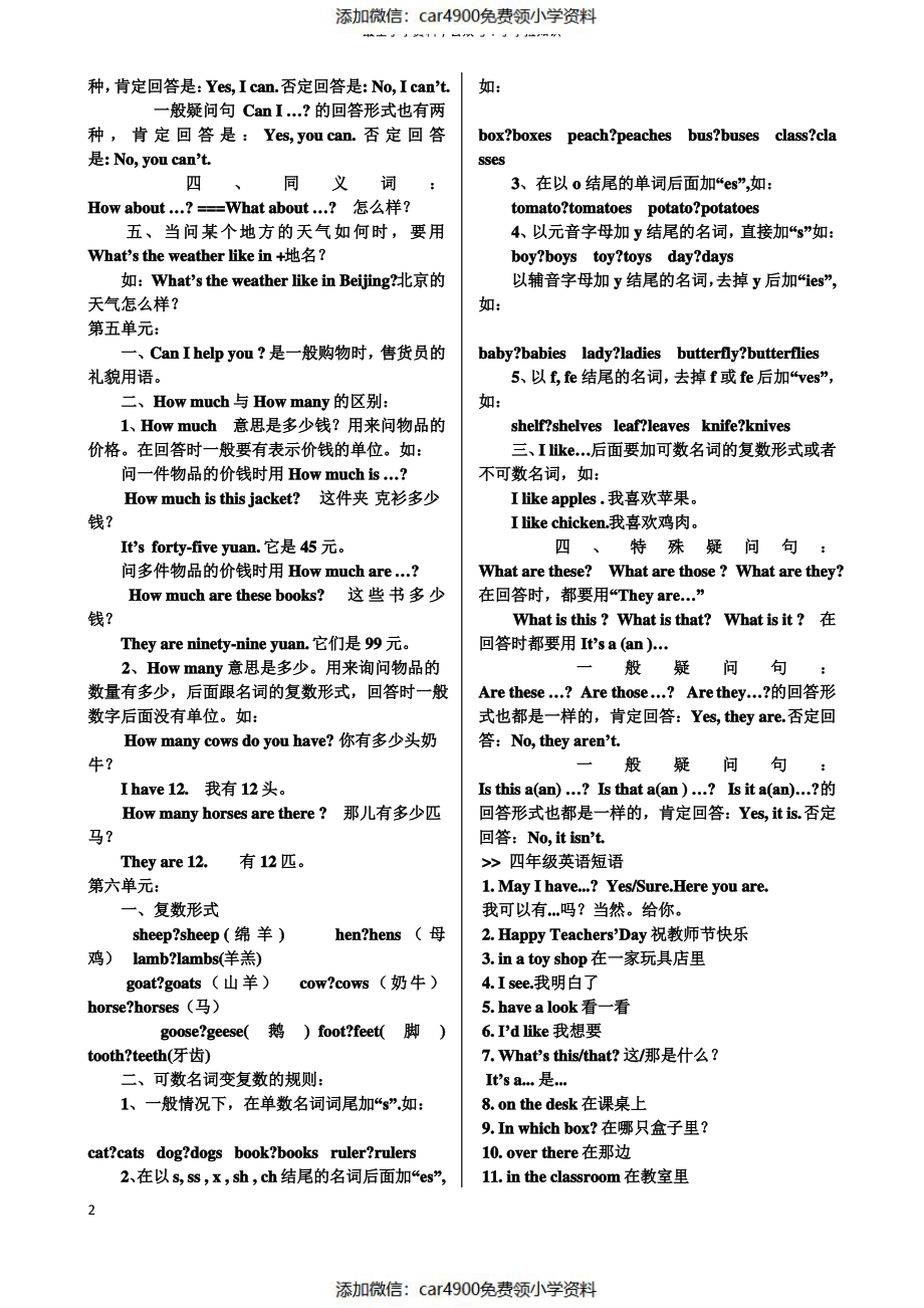 四年级英语下册期末复习知识点归纳资料（）.pdf_第2页