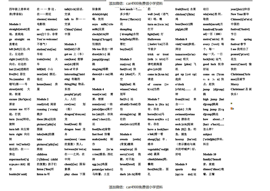 小学英语四年级上册单词表(全)（）.pdf_第1页