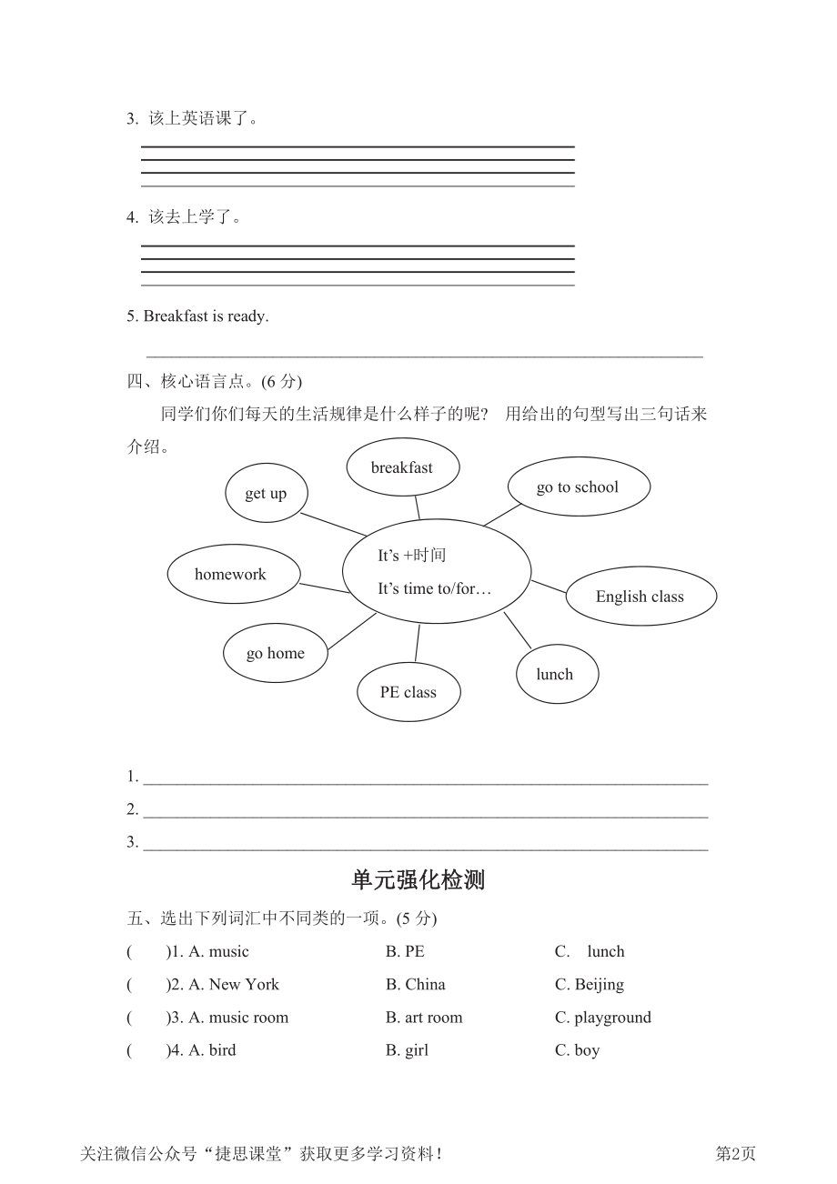 四年级下册英语人教PEP版Unit2单元知识梳理卷（含答案）.pdf_第2页