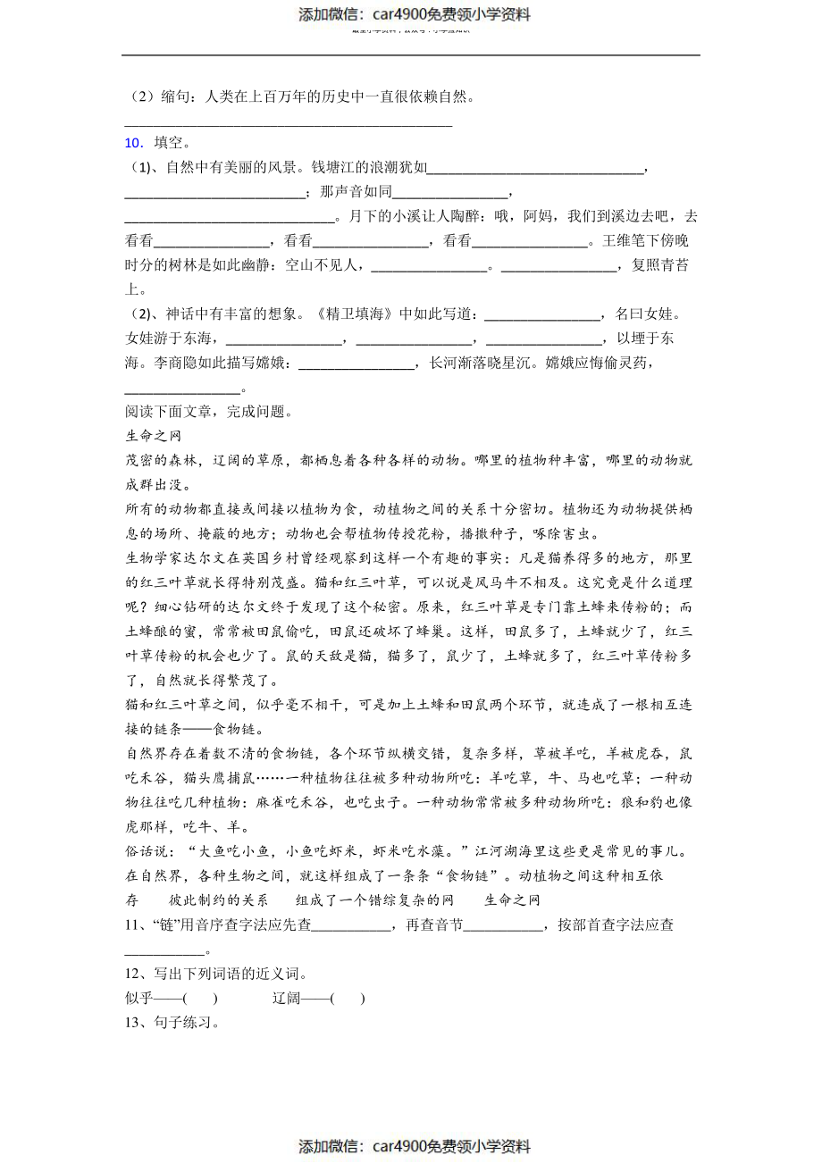 【语文】山东省青岛市实验小学四年级上册期中复习试卷(含答案)（）.pdf_第2页