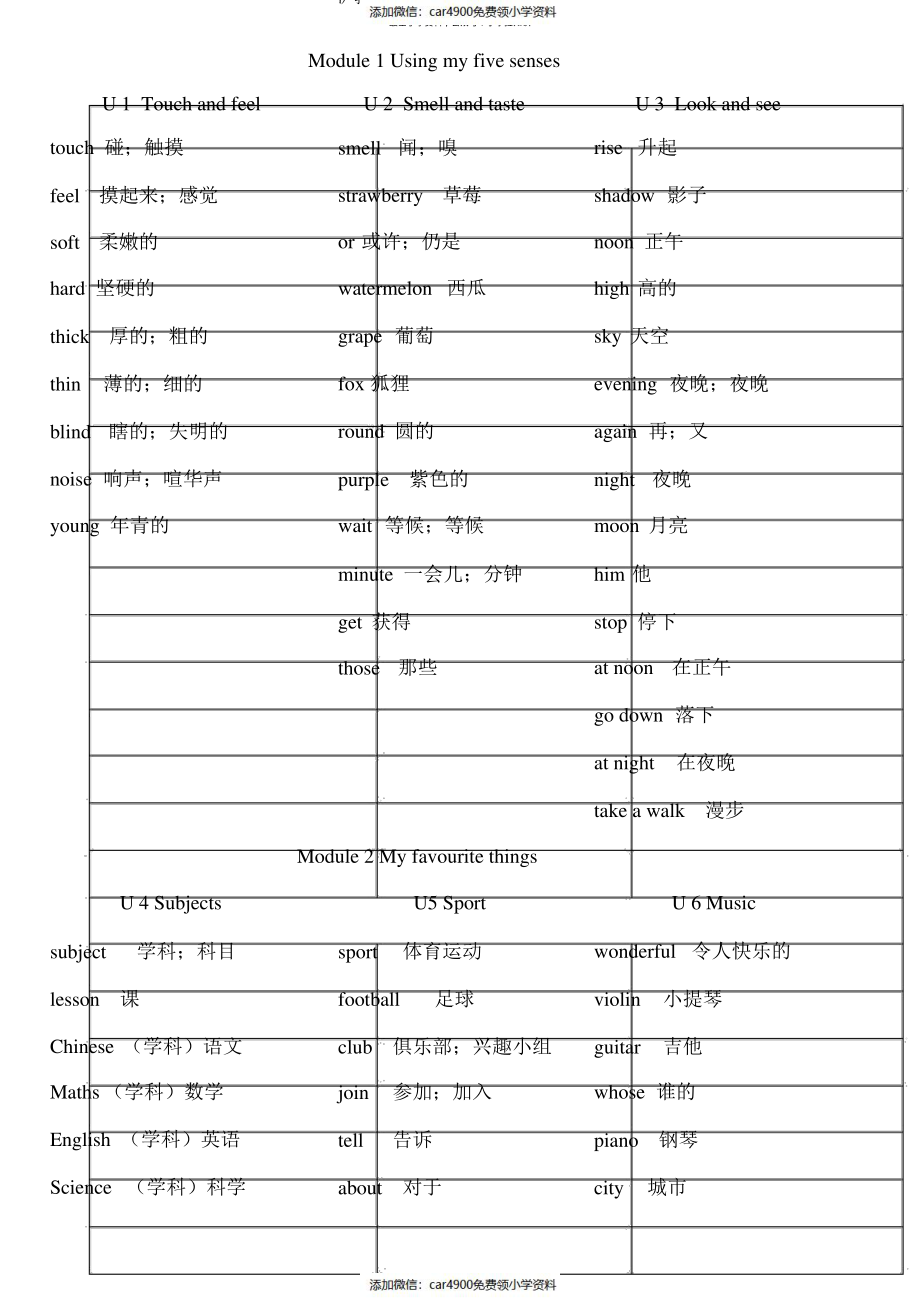 沪教版英语四年级下册单词表（）.pdf_第1页