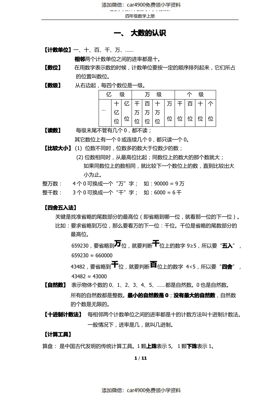 四年级-数学笔记-上（添加微信：car4900免费领小学资料）.pdf_第1页