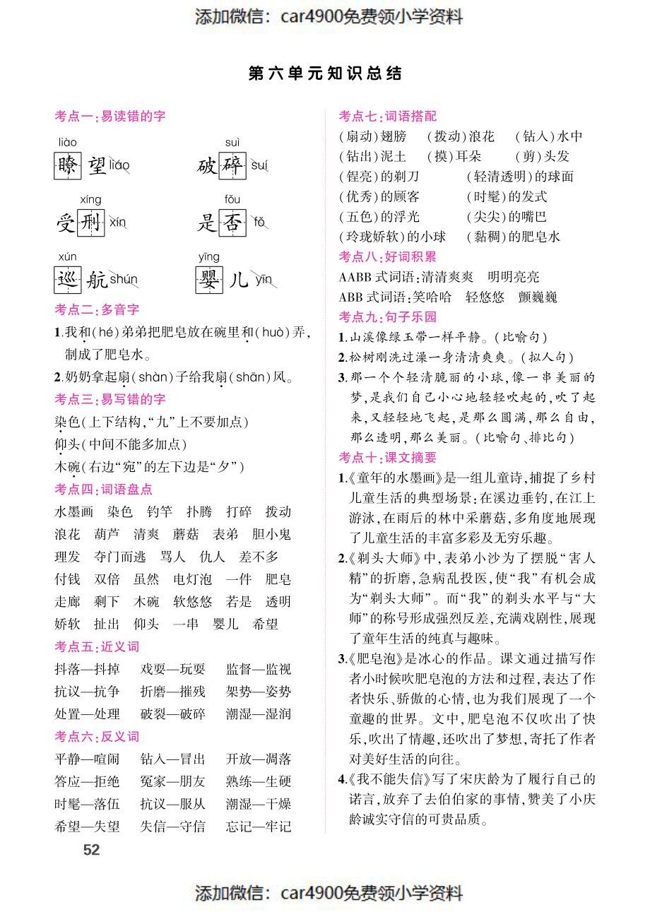 第六单元知识总结（添加微信：car4900免费领小学资料）.pdf_第1页