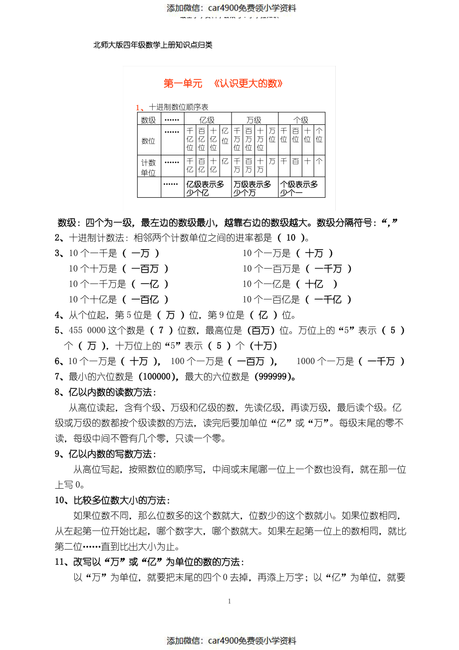 四年级数学上册各单元重点知识点归类(1)（）.pdf_第1页