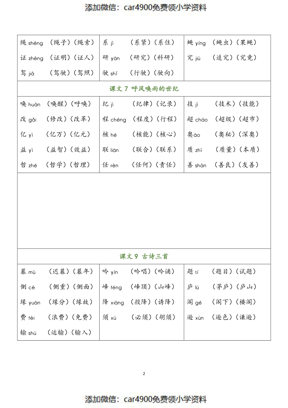 四（上）语文写字表生字组词（添加微信：car4900免费领小学资料）.pdf_第2页