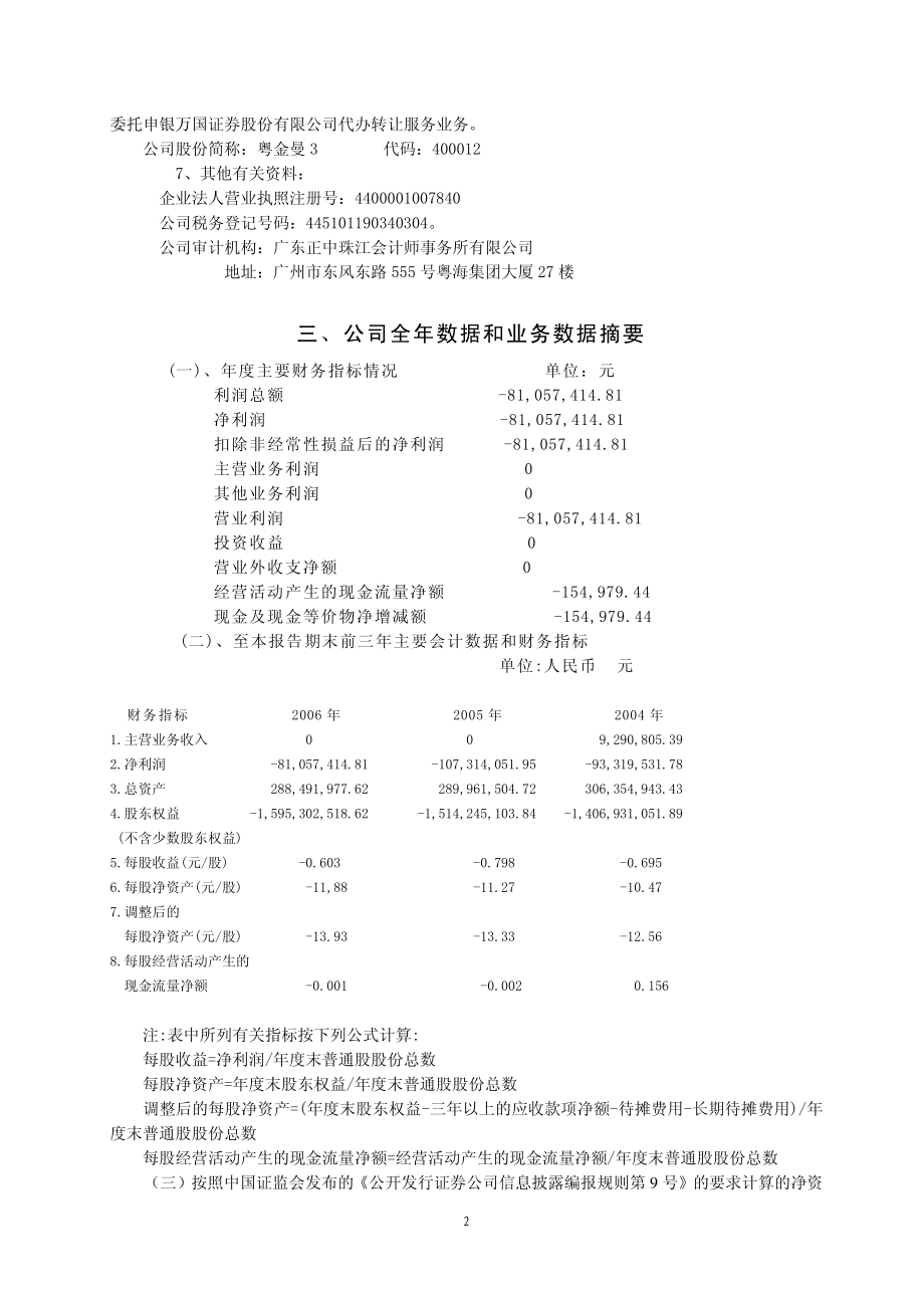 400012_2006_粤金曼３_2006年年度报告_2007-04-30.pdf_第2页