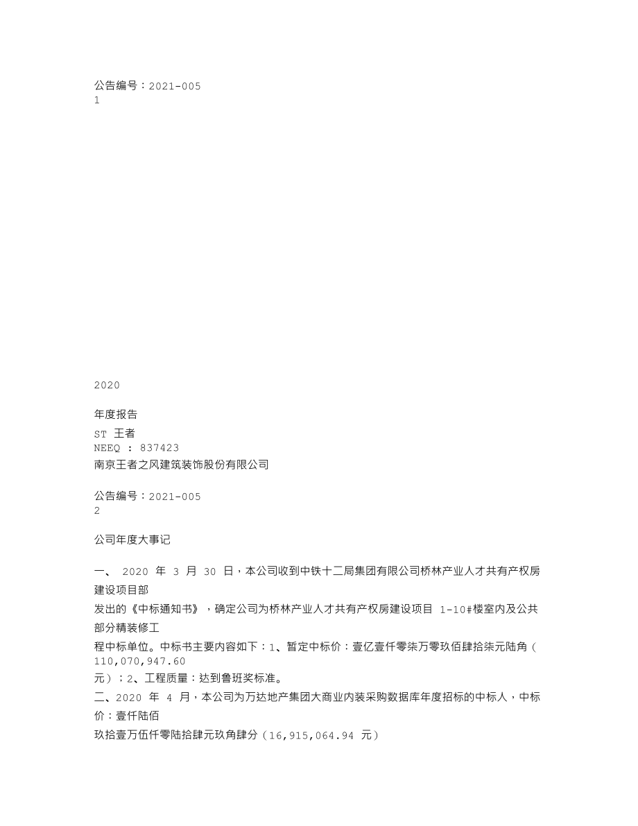 837423_2020_ST王者_2020年年度报告_2021-04-28.txt_第1页