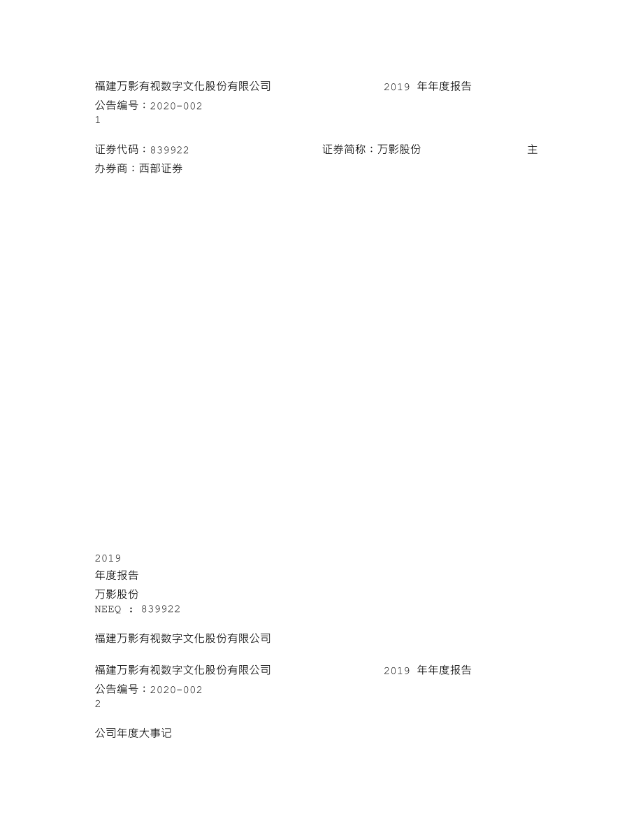 839922_2019_万影股份_2019年年度报告_2020-04-28.txt_第1页