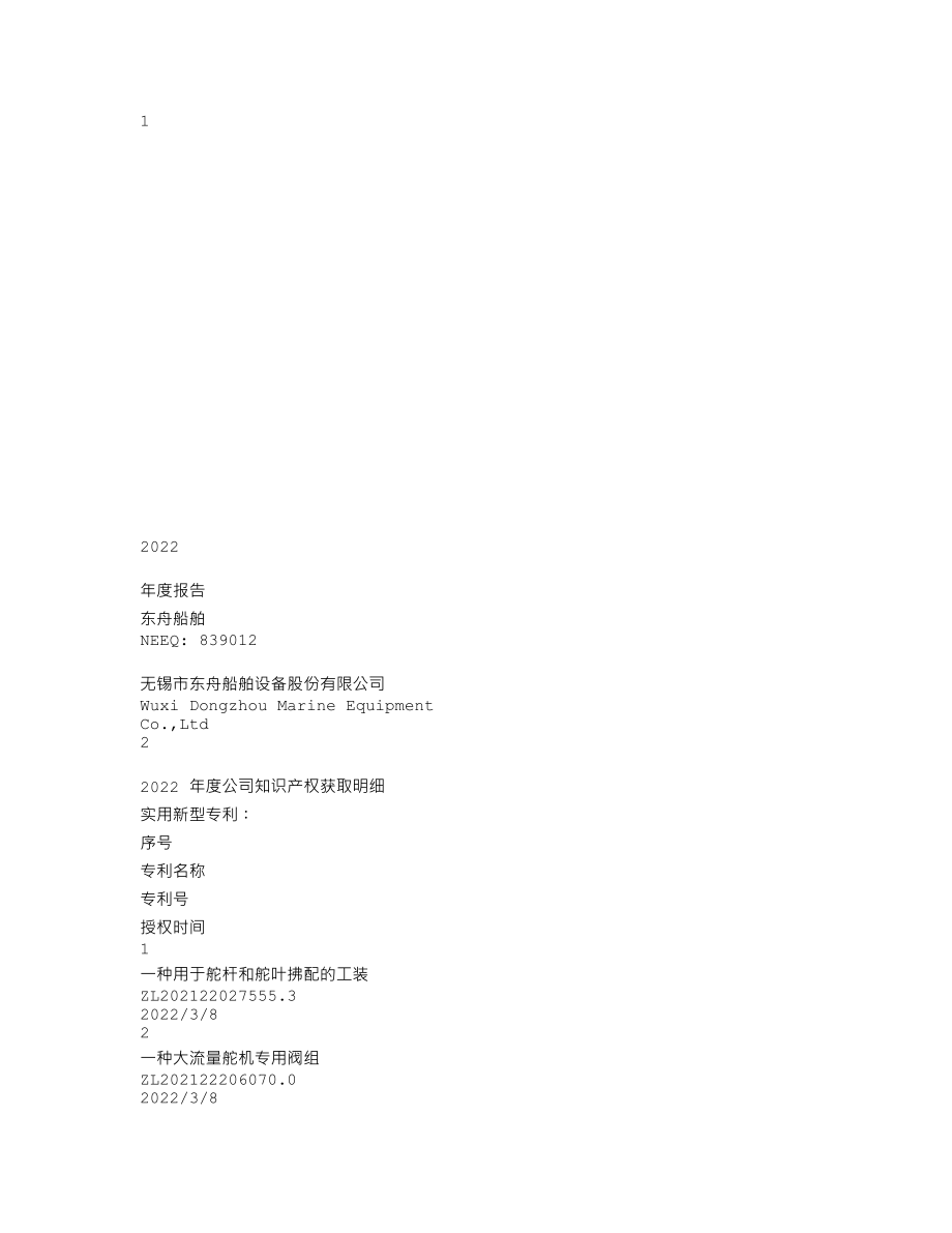 839012_2022_东舟船舶_2022年年度报告_2023-04-09.txt_第1页