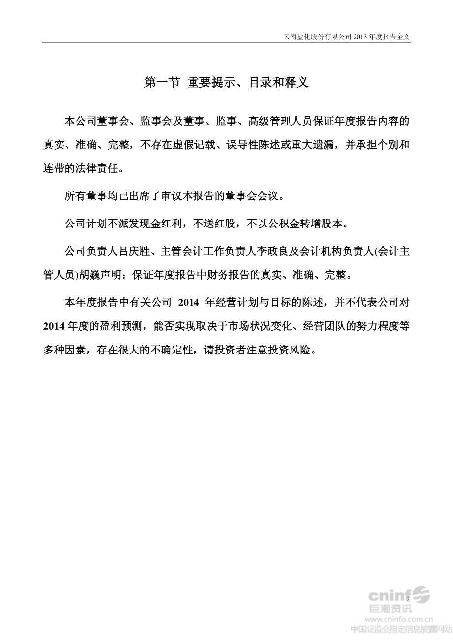 002053_2013_云南盐化_2013年年度报告_2014-03-27.pdf_第2页