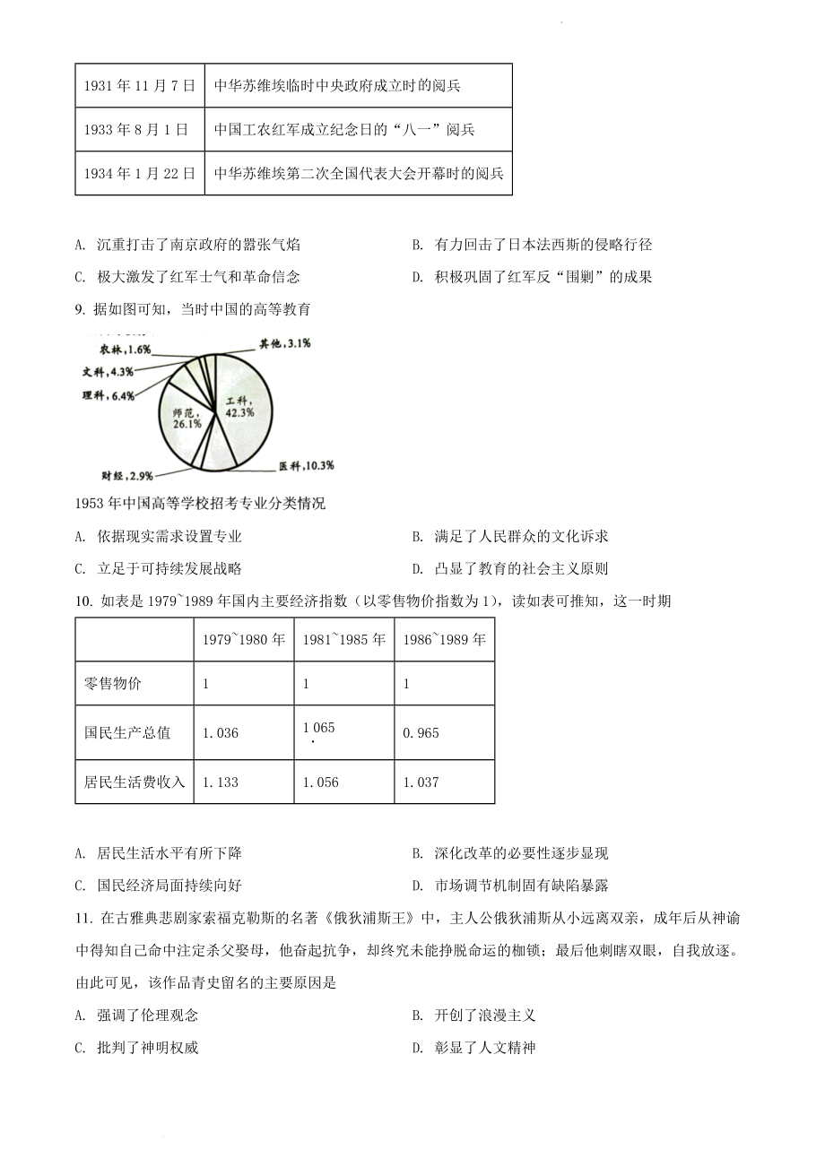 精品解析：福建省厦门市2022届高三四模历史试题（原卷版）.docx_第2页