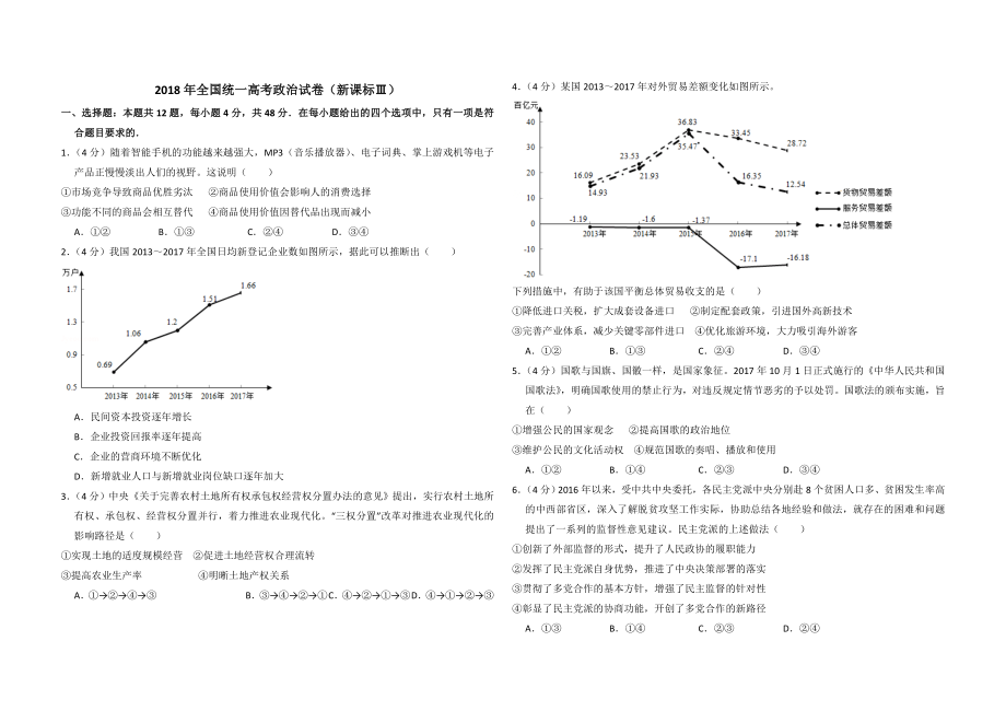 2018年全国统一高考政治试卷（新课标ⅲ）（含解析版）(1).doc_第1页