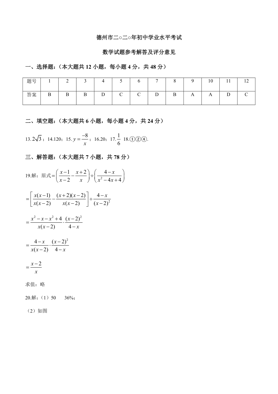 2020年山东省德州市中考数学试卷（解析版）.docx_第1页