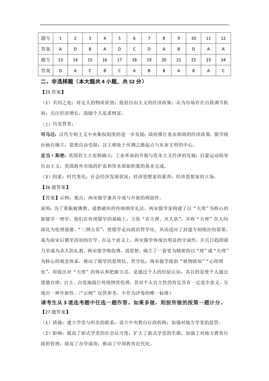 甘肃省张掖市某重点校2023届高三上学期第九次检测历史答案.doc_第1页