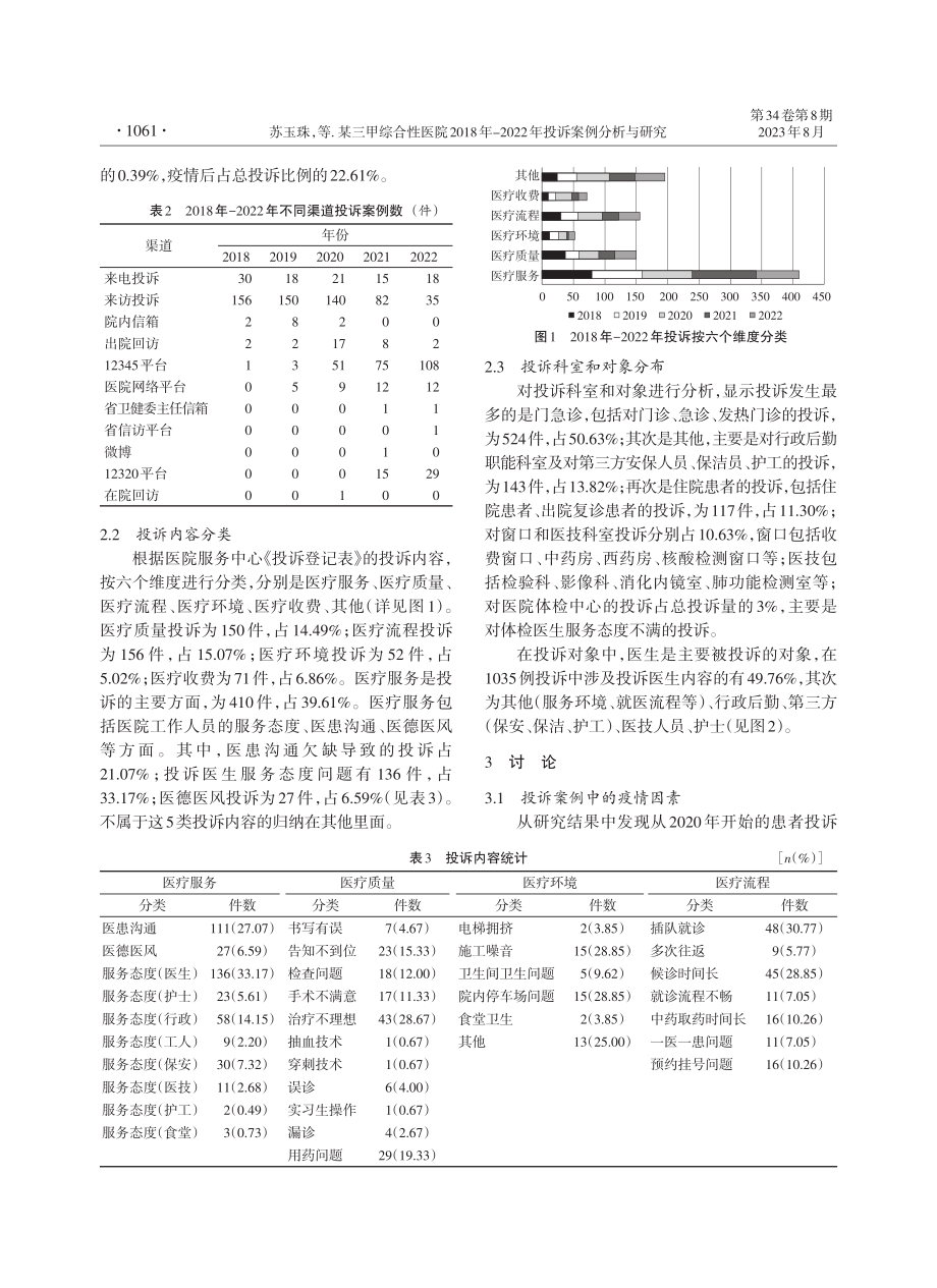 某三甲综合性医院2018年-2022年投诉案例分析与研究.pdf_第2页