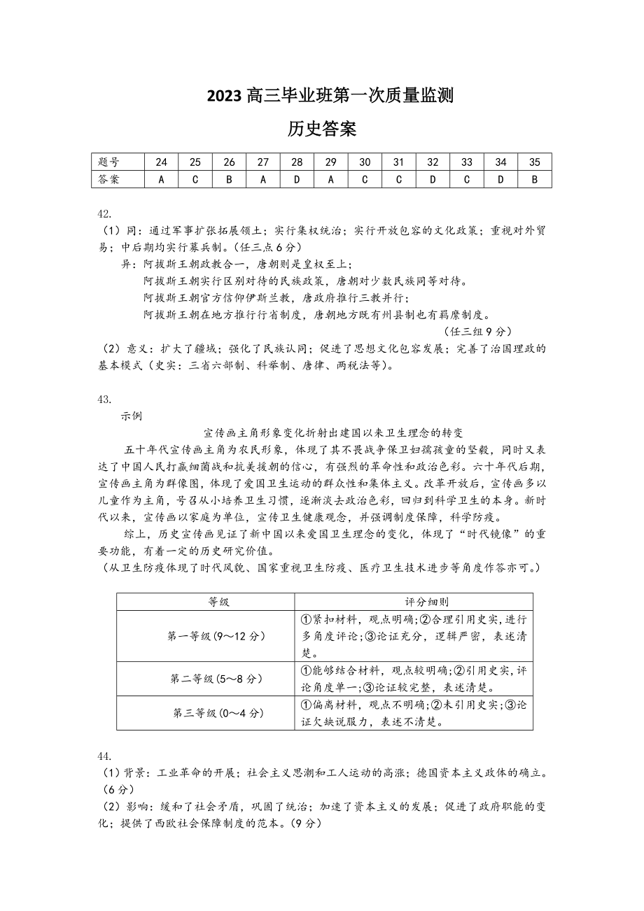 2023高三一模历史答案.doc_第1页