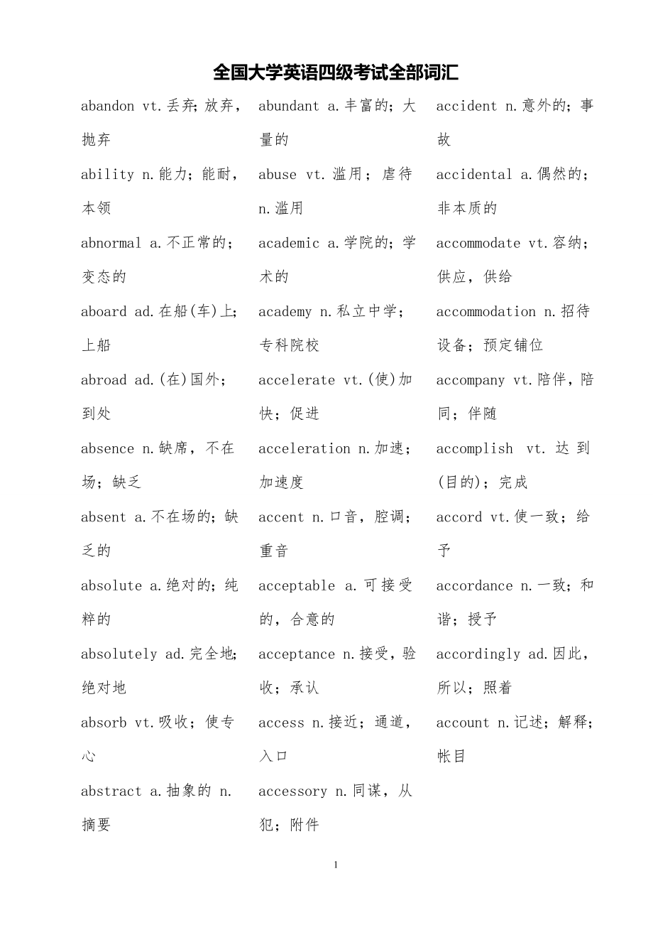 2015年全国大学英语四六级全部词汇【更多资料加入【公·众·号：HappyRan】】.doc_第1页