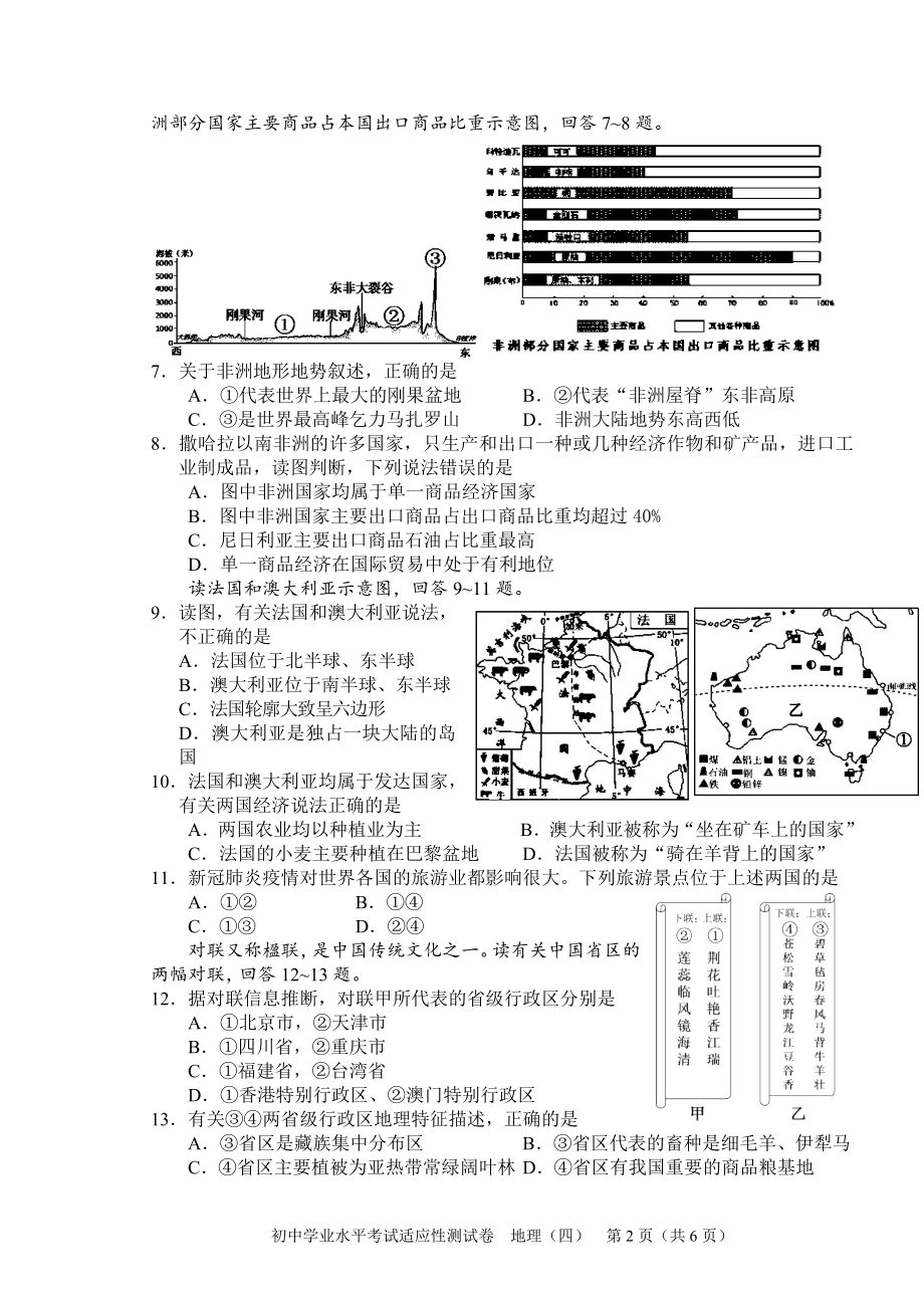 2021年湖南省长沙市初中学业水平考试适应性测试地理试题（四）.doc_第2页