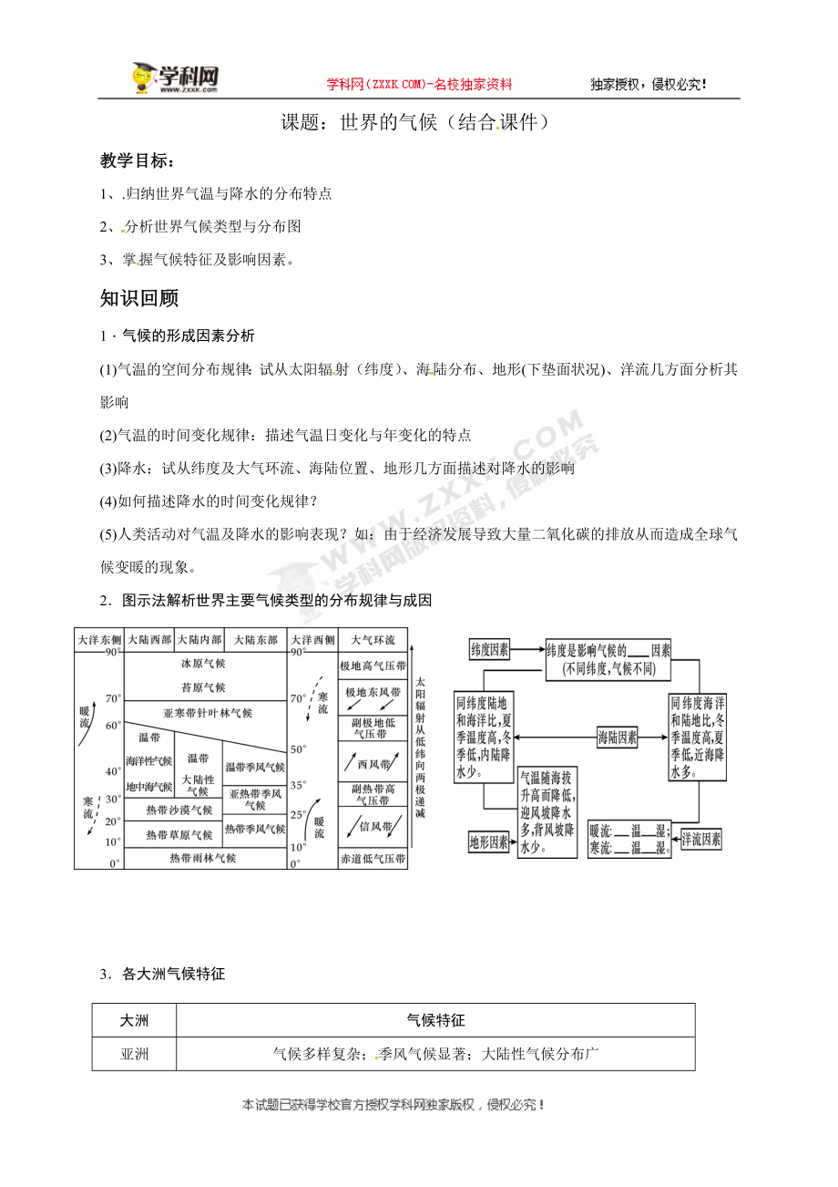 [中学联盟]江苏省徐州经济技术开发区高级中学2018届高考地理一轮复习教案：世界气候类型.doc_第1页