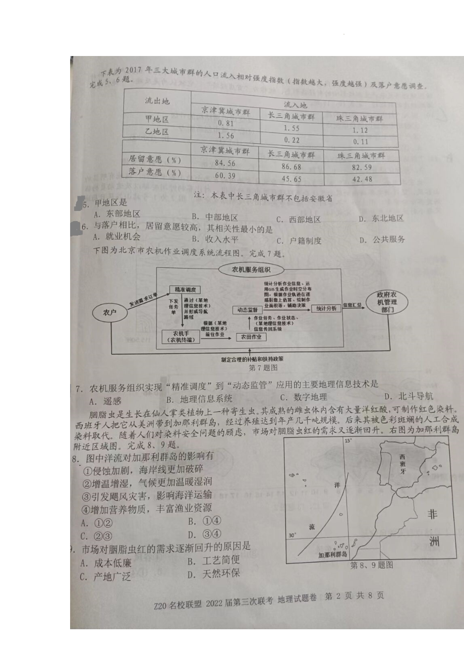 Z20名校联盟（浙江省名校新高考研究联盟）2022届第三次联考高三地理试题卷.docx_第3页