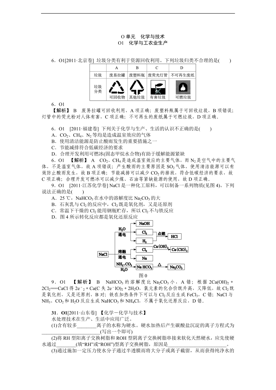 2011年高考化学（高考真题+模拟新题）分类解析汇编：O单元化学与技术.DOC_第1页