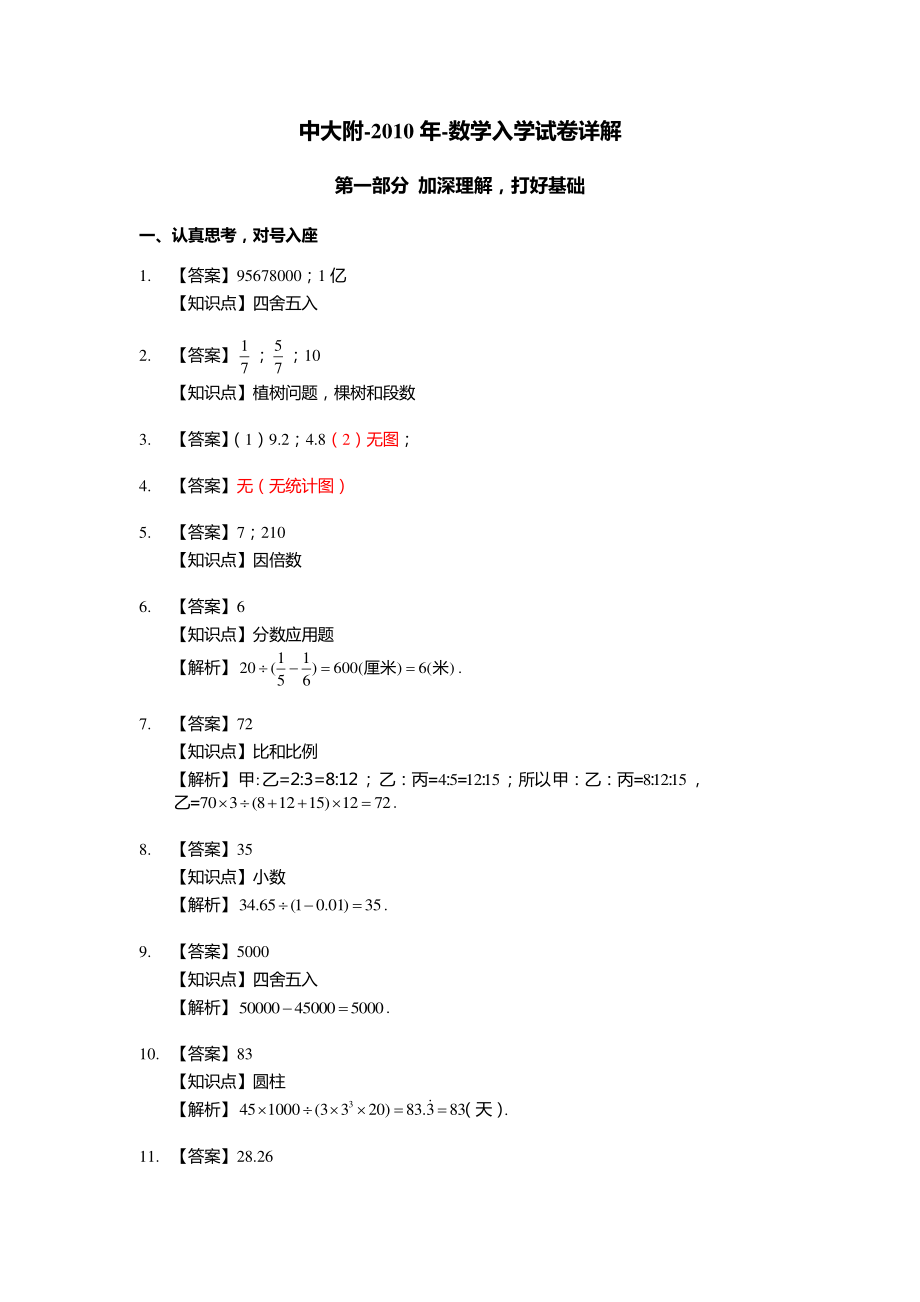 【解析】2010年中大附中初一入学综合测评（数学）_wrapper.pdf_第1页