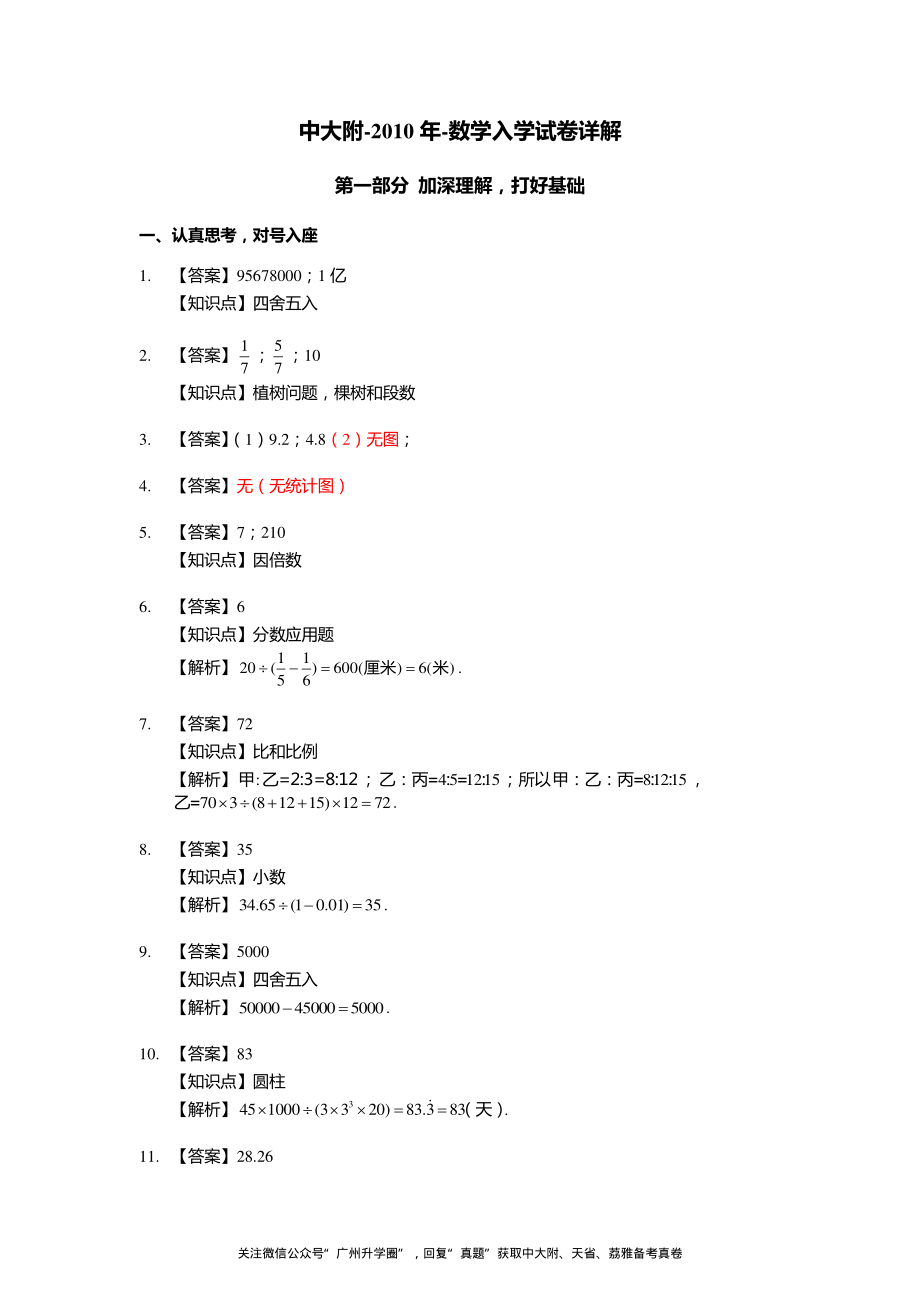 【解析】2010年中大附中初一入学综合测评（数学）_wrapper.pdf_第1页