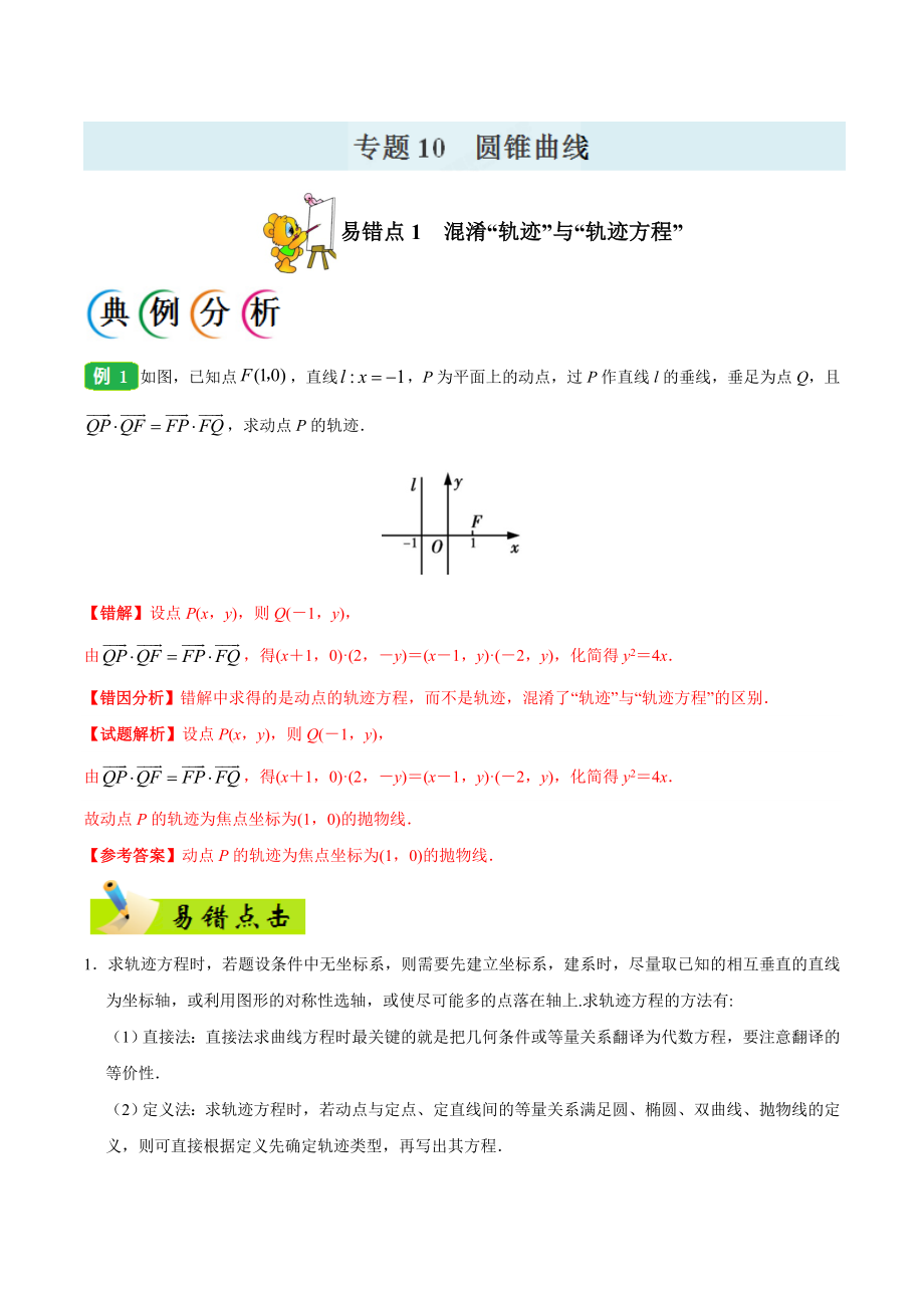 专题10 圆锥曲线-备战2019年高考数学（理）之纠错笔记系列（原卷版）.doc_第1页