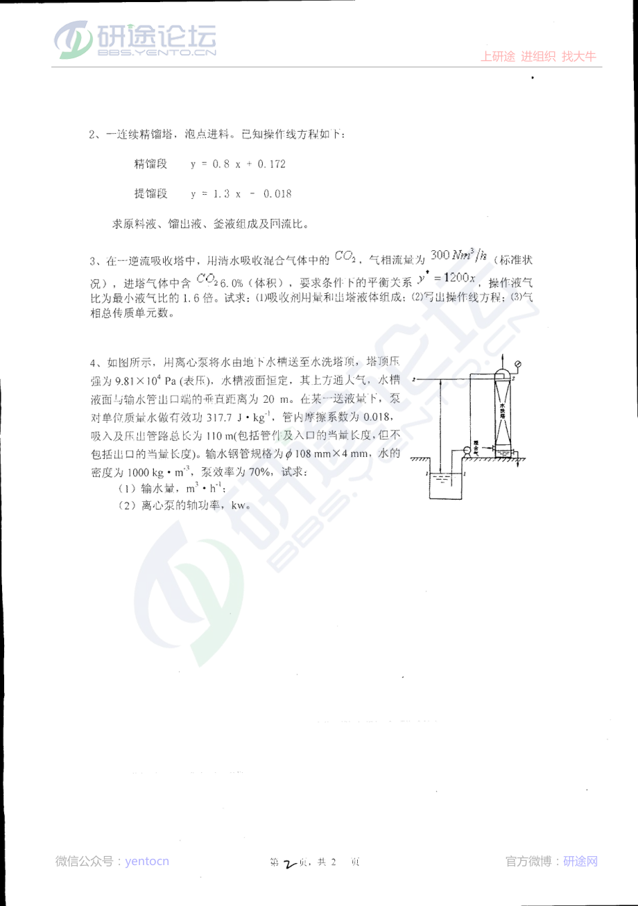 江西师范大学2013化工原理考研真题©研途网 YenTo.cn 整理 ✚关注公众号(yentocn)资料多又好 更新早知道.pdf_第2页