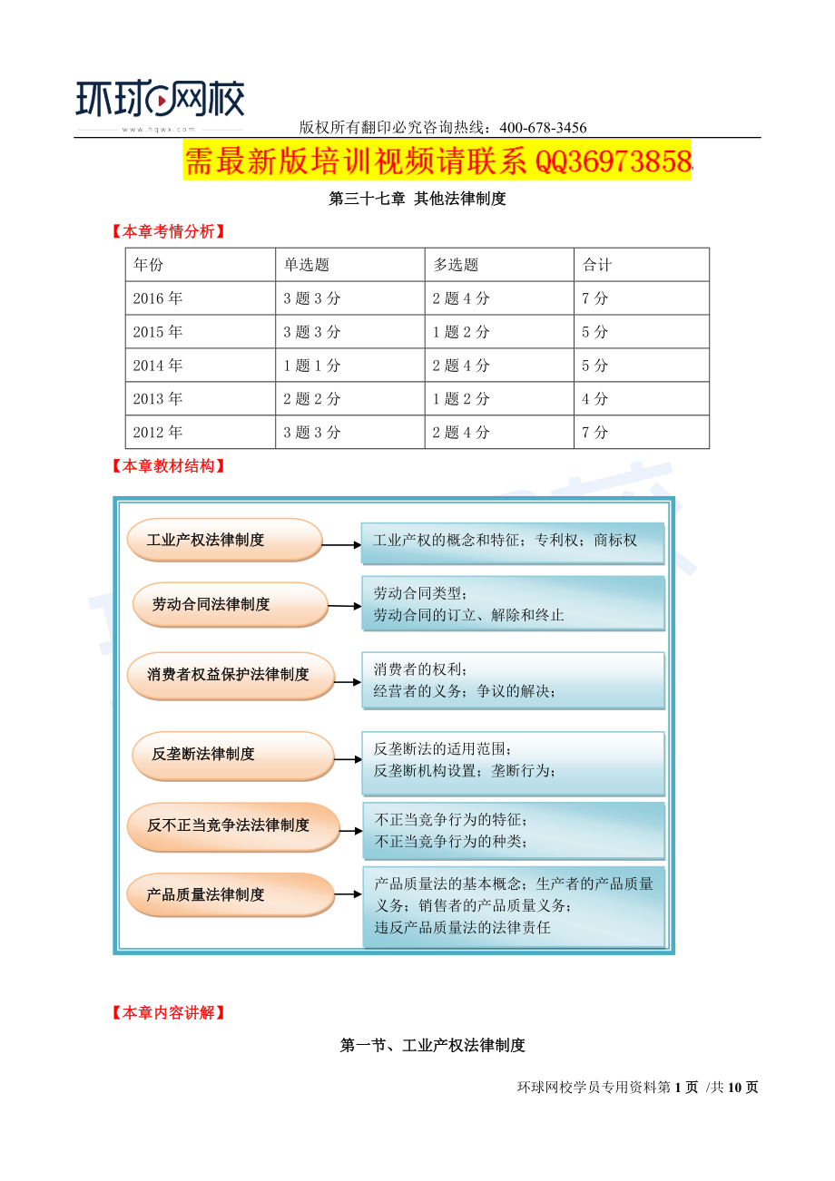 2017中级经济师-经济基础-精讲班-82、第37章其他法律制度-第1节：工业产权法律制度.doc_第1页